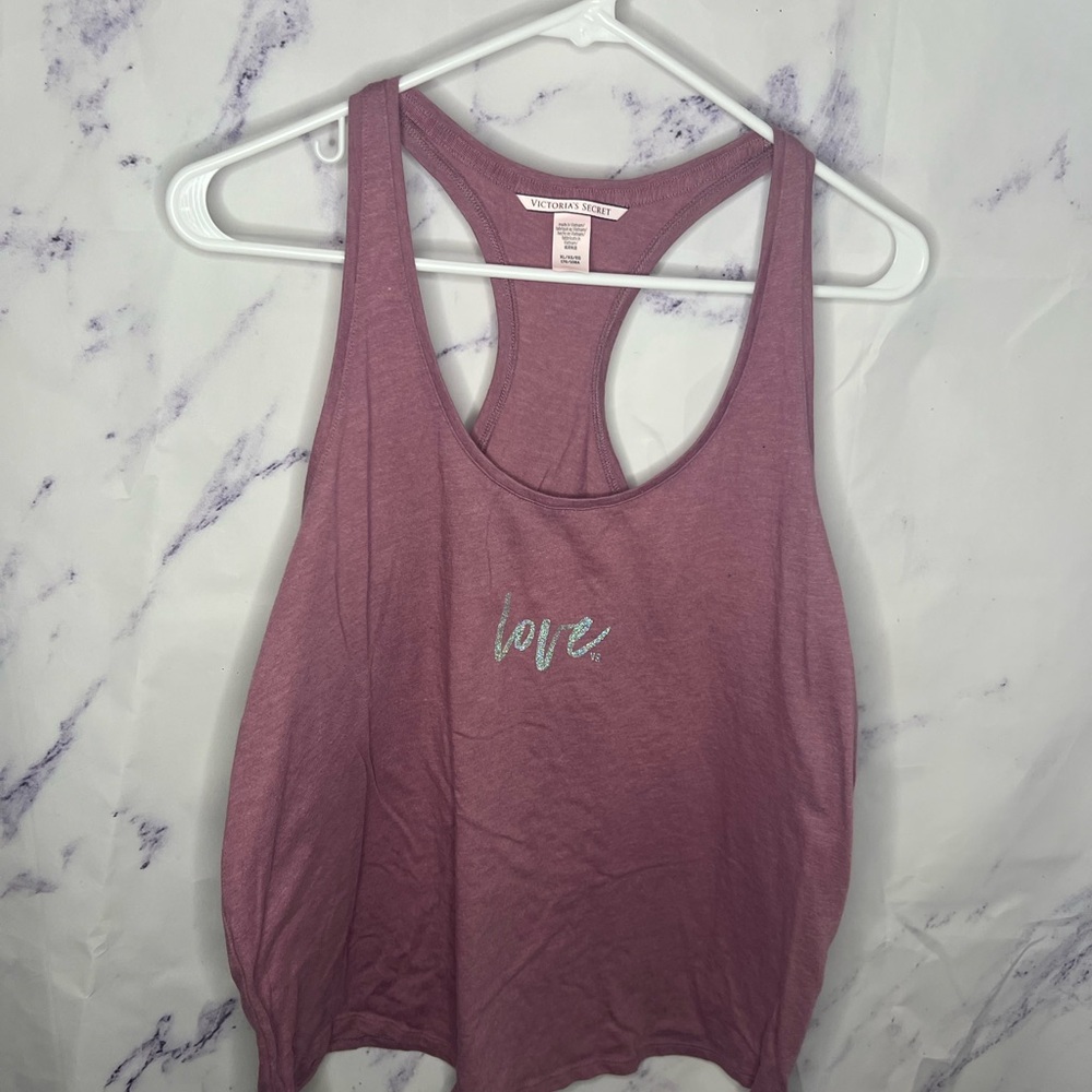 Victoria Secret Sleepwear Pink “Love”  racerback Tank Top SZ XL